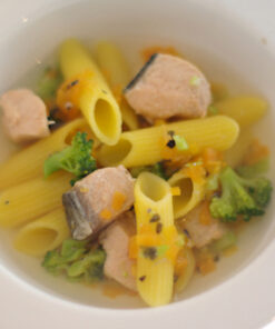 サーモンのスープパスタ(コーンミールパスタ)